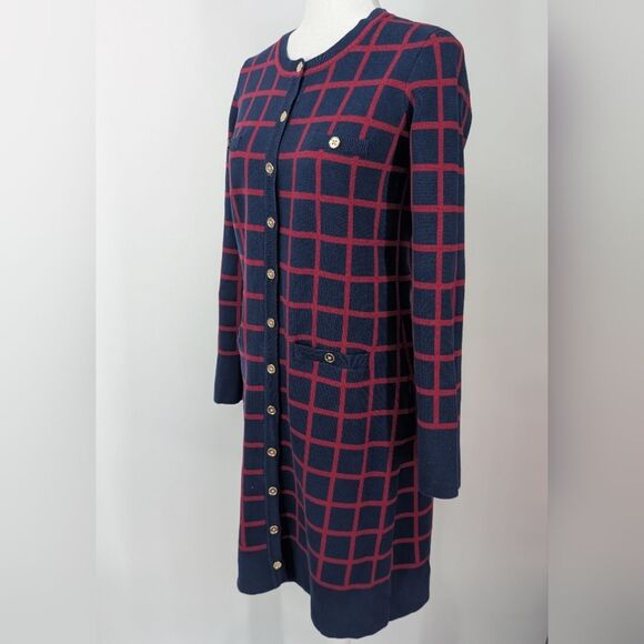 J. Peterman Luxury Blue Red Plaid Button Down Long Sleeve Sweater Dress Small - Picture 2 of 7